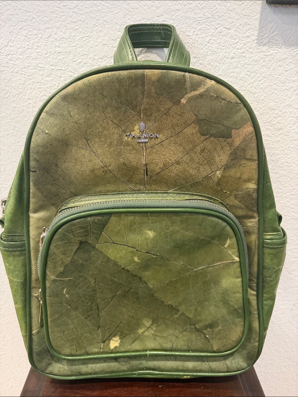 Thamon London Vegan Green Leaf-Print  Backpack